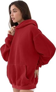 Sweat-shirt à capuche oversize en molleton uni à manches longues unisexe pour l'automne, avec poche rouge, style décontracté, tricoté - Product Image 4