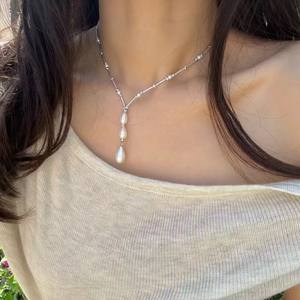 Collar de Perlas de Agua Dulce con Diseño de Alta Gama, Forma de Arroz, Cadena Simple para Clavícula con Borla - Product Image 4