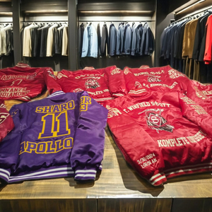 Blouson Bomber Personnalisable Épais Style Vintage en Satin Écologique pour Homme et Femme, Col Montant, Broderie et Boutons - Product Image 1