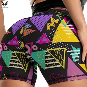 Shorts deportivos de yoga con estampado geométrico para mujer, shorts de cintura alta con control de abdomen para correr, ciclismo y fitness. - Product Image 5