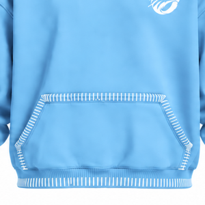 Sweat-shirt à capuche surdimensionné bleu ciel avec bordure cousue, effet vieilli, surpiqûres contrastées, poche kangourou, style streetwear décontracté - Product Image 6