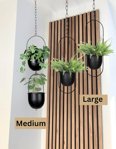 Black Metal Hanging Planter <b>Pots</b> with Chains and Round Handle Frames | Modern <b>Small</b> Hanging Flower Holders for <b>Indoor</b> Living - Product Image 2
