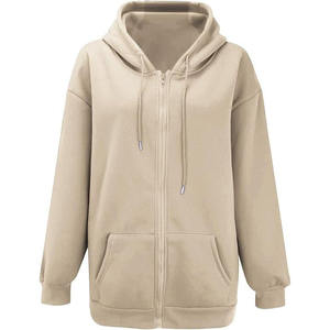 Wholesale Custom Heavyweight Long Sleeve Drawstring Zipper Hoodie for Women Lightweight Knitted Fleece Front Badge for Winter - Product Image 3