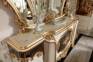 Aparador de Lujo Real de Madera de Teca Sólida con Tallado Dorado, Juego de Espejo de Pared a Juego, Mueble de Acento para Sala de Estar Estilo Palacio - Product Image 4