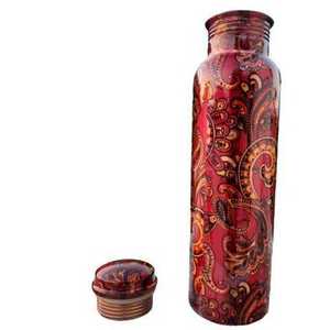 Bouteille d'eau en cuivre émaillée rouge imprimée pour les bienfaits santé, avec autocollant tendance, idéale pour le bureau et la salle de sport - Product Image 1