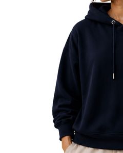 Sudadera con Capucha Oversize Azul Marino para Mujer, Lisa, de Algodón y Felpa, Estilo Casual Urbano con Hombros Caídos, Ideal para Invierno - Product Image 3