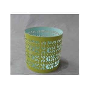 Portavelas Decorativo de Hierro Perforado, Cilíndrico, Sin Plomo, Ecológico, Hecho a Mano, Exterior Verde Claro, Interior Azul, Artístico - Product Image 1