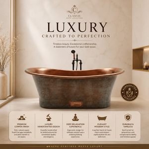 Bañera independiente de cobre de lujo hecha a mano |   Bañera de Hidromasaje Premium con Acabado en Cobre Antiguo para un Baño Moderno Estilo Spa - Product Image 4