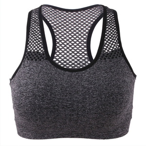 Soutien-gorge de sport dos nageur pour femme, respirant, à maintien moyen, avec dos en maille, gris uni, pour fitness et entraînement - Product Image 1
