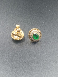 <b>studs</b> earring in flower design with green doublet in <b>silver</b> jewelry 925 for bridal polki stone handmade jewelry for women - Product Image 4