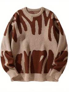 Pull en tricot déchiré pour homme, couleur unie, manches longues, col rond, hiver, logo sur le devant, polyester/coton, légèrement extensible - Product Image 4
