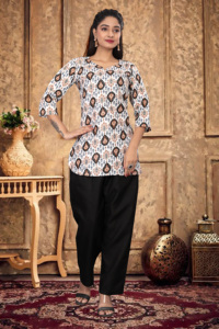 Ensemble de vêtements de détente en tissu magique imprimé blanc doux au toucher, 2 pièces, respirant, col rond, survêtement pour femmes, pantalon assorti - Product Image 3