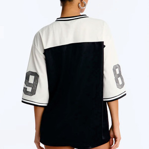 Maillot de football surdimensionné personnalisé pour femme, col en V vintage, streetwear, maillot de sport en mesh, fabricant OEM à marque privée - Product Image 2