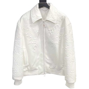 Veste universitaire de luxe personnalisée en cuir véritable gaufré imperméable noire pour hommes - Product Image 2