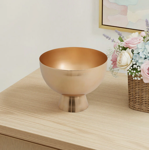 Cuenco con Pedestal Dorado Satinado, Recipiente Tipo Cáliz de Latón Cepillado, Cuenco Moderno con Base Metálica, Base Cónica, Recipiente Decorativo, Recipiente Aero Satinado - Product Image 1