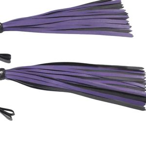 <b>Leather</b> <b>Flogger</b> Purple Black Straps With Chain Handle - Product Image 5