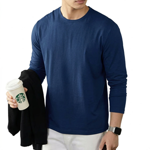 T-shirt blanc uni à manches longues pour homme avec logo personnalisé, en coton biologique respirant, col rond, tee-shirt de sport pour l'entraînement - Product Image 3