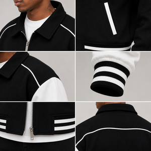 Chaqueta Varsity Legend Status para Hombre, Negra y Blanca con Mangas en Contraste, Cierre de Cremallera Frontal, Estampado de Letras, Estilo Casual para Otoño - Product Image 6