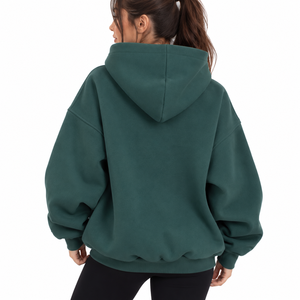 Wholesale <b>Women</b>’s Dark <b>Green</b> Oversized Hoodie Heavyweight <b>Fleece</b> Pullover Sweatshirt with Kangaroo Pocket & Relaxed Fit Hoodies - Product Image 2