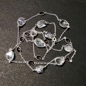 Collier superposé fait main en argent sterling 925, style bohème, avec diamant Herkimer naturel brut, quartz fumé et pierres précieuses en cristal - Product Image 6