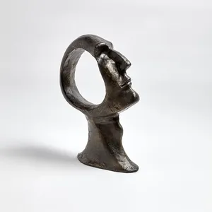 Modern Bronze Sculpture Abstract Face Art Decor Tabletop Statement Piece Handmade Irregular Shape Living Room Design - Product Image 4