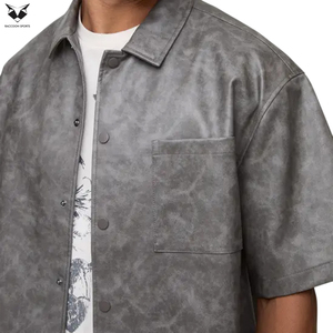 Camisas de Cuero PU de Alta Calidad, Color Gris, Manga Corta, Estilo Club, Corte Holgado, Cómodas, Nuevo Estilo, Última Moda - Product Image 6
