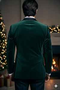 Blazer de smoking en velours pour homme |   Veste de fête à revers en satin - Product Image 2