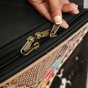 Hot Sale Hand Tooled Leather Travel Trolley Bag for Unisex Hair On Genuine Cow Leather Carry On Luggage Durable Luxury <b>Suitcase</b> - Product Image 5