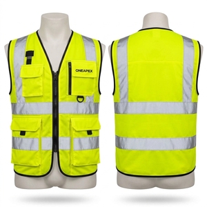 Gilet de sécurité jaune haute visibilité ONEAPEX, classe 2, vêtements de travail réfléchissants avec fermeture éclair et poches pour la construction et la sécurité routière - Product Image 1