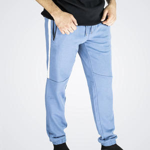 Pantalon de jogging décontracté pour homme SoftTread 100% coton, taille élastique, noir et bleu clair, coupe slim, devant plat - Product Image 4