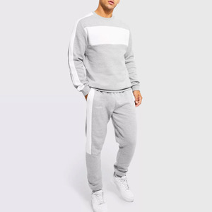 Custom Logo Men Casual Tracksuits Pullover Crewneck <b>White</b> Gray Sweatshirt <b>Jogger</b> Pant Polyester Cotton Heavyweight Sweatsuits - Product Image 1