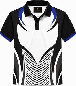 Chemise de golf à manches courtes rayée bleu clair pour homme FURAT LEATHERS, respirante, en polyester tricoté, logo imprimé numériquement sur le dos du col - Product Image 2