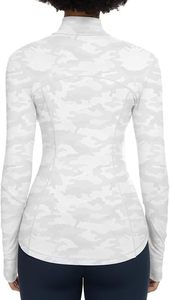 Chaqueta Deportiva Blanca de Camuflaje para Mujer, Manga Larga, Cierre de Cremallera, Transpirable, Cuello Alto, Bolsillos, Corte Regular, para Todas las Temporadas - Product Image 4