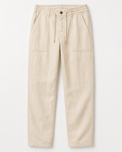 Pantalon décontracté pour homme personnalisé, 60 % lin 40 % coton, léger, avec cordon de serrage, taille élastique, coupe droite, vente en gros OEM - Product Image 1