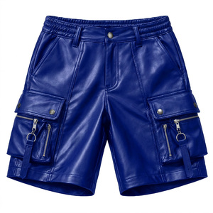 <b>White</b> Real Genuine Leather Cargo <b>Shorts</b> Custom Multi Zipper Pocket Elastic Waist <b>Biker</b> <b>Shorts</b> Wholesale High Quality <b>Shorts</b> - Product Image 6