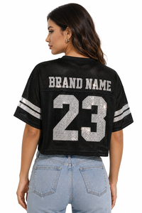 Women's Cropped <b>Top</b> <b>Rhinestone</b> Sparkly American Football Jersey Oversized <b>Mesh</b> Custom Logo Boutique OEM Quality Bulk Production - Product Image 2