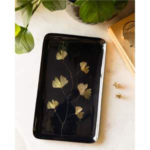 Luxury Metal Floral Decorative Serving Tray, Vintage Gold Trim Enamel Jewelry Organizer, Rectangle Coffee <b>Table</b> Vanity Tray Bulk - Product Image 5