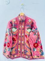 Baju Wanita Musim Dingin Buatan Tangan, Bordir Bunga Beludru, Ramah Lingkungan, Cepat Kering, Gaya Vintage, Multiwarna, Kerah Tegak, Kancing Tunggal