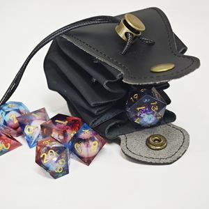 Handmade Leather <b>Dice</b> Bag With Drawstring Closure Brown And Black Classic Style DND Polyhedral <b>Dice</b> Storage Pouch - Product Image 4