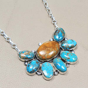 สร้อยคอจี้รูปดาวสไตล์วินเทจตะวันตกโบฮีเมียนแบบใหม่ล่าสุด ทำจากทองเหลือง ประดับด้วยหินเทอร์ควอยซ์อะริโซนาเคลือบเงิน - Product Image 4