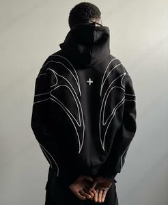 Chaqueta Deportiva Negra con Capucha para Hombre, Resistente al Viento, con Costuras Azules y Blancas y Cremallera Frontal, Corte Regular, para Otoño - Product Image 2