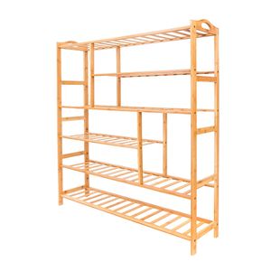 Scarpiera Moderna a 6 Ripiani in Bambù Portatile, Multifunzione, Colore Legno, RT per Arredamento e Stoccaggio in Soggiorno - Product Image 3