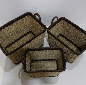 Rustic Handwoven Eco-Friendly Seagrass <b>Storage</b> <b>Basket</b> Set Cotton <b>Rope</b> Organizer Bin Multifunction Handles for Living Room Decor - Product Image 4