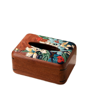 Boîte à mouchoirs en bois rectangulaire exquise avec motifs floraux pour chambre à coucher et salon - Product Image 1