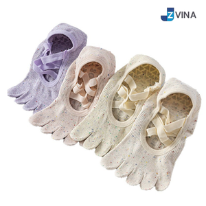 <b>Custom</b> 5 Toe Low Cut Pilates <b>Grip</b> <b>Socks</b> Non Slip Yoga Barre Dance <b>Socks</b> with Cross Straps Manufacturer - Product Image 4