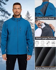 Veste polaire à capuche bleue pour homme, coupe-vent, fermeture éclair, décontractée, pour l'automne, vêtements d'extérieur, coupe régulière, en polyester - Product Image 2