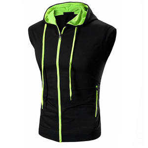 Men <b>Sleeveless</b> Summer Zipper-Up <b>Hoodie</b> for Bodybuilding Fitness Lightweight Quick Dry Breathable Fleece Polyester Cotton Custom - Product Image 1
