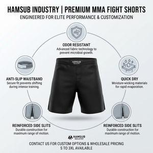 Custom MMA Sports <b>Shorts</b> with <b>Elastic</b> <b>Waistband</b> Side Slits Durable Stitching and Personalized Logo Printing - Product Image 2