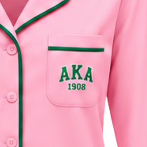 <b>Pink</b> Women's Pajama Set with Embroidered Greek Letter Logo <b>Long</b> <b>Sleeve</b> Button Down <b>Top</b> and Matching Pants Comfortable Sleep - Product Image 6