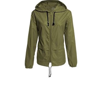 Hooded Lightweight Waterproof Windbreaker Jacket Unisex Olive Green Polyester Casual Spring Outdoor <b>Coat</b> <b>Zipper</b> Closure - Product Image 1